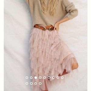 Ruffled Tulle Midi Skirt